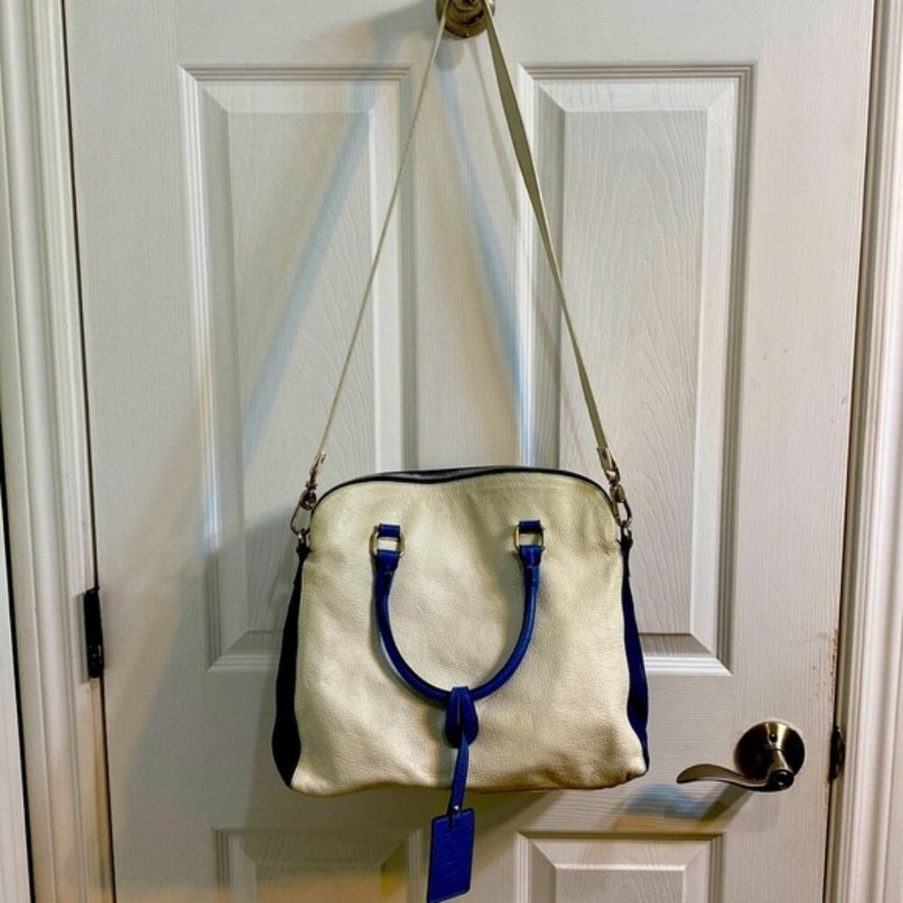 Navyboot Swiss Leather Blue Cream Purse Shoulder Bag Detachable Strap Women’s
